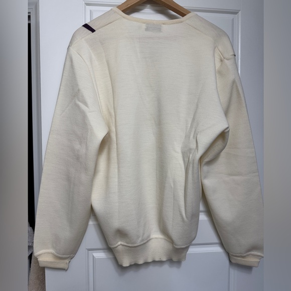 St. Croix Cream Vtg V-Neck Sweater Large Geometric Design 80s Soft Grandpa Wool - Picture 3 of 5